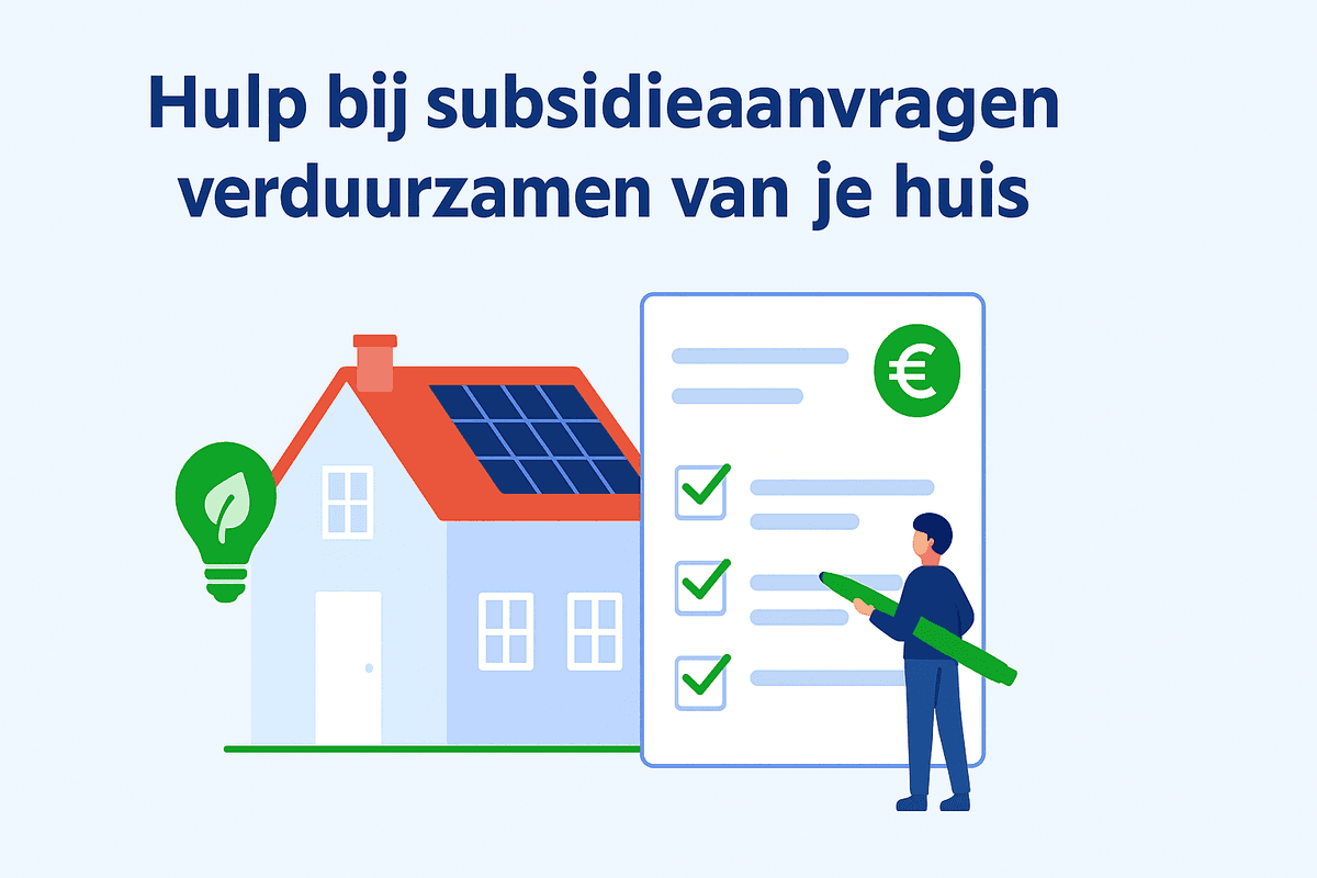 Illustratie van een huis met een checklist voor subsidieaanvragen
